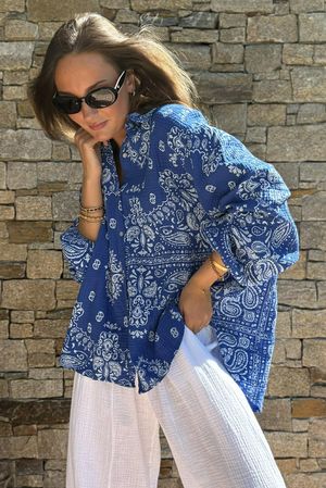 Hush Pillow Cotton Bandana B Boyfriend Shirt Malibu Blue